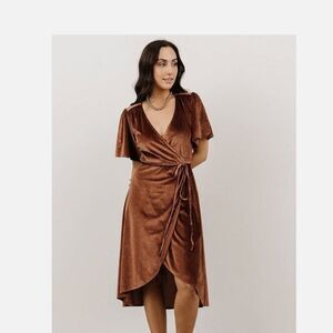 Baltic Born | Allison Bronze Midi Velvet Wrap Dress | M